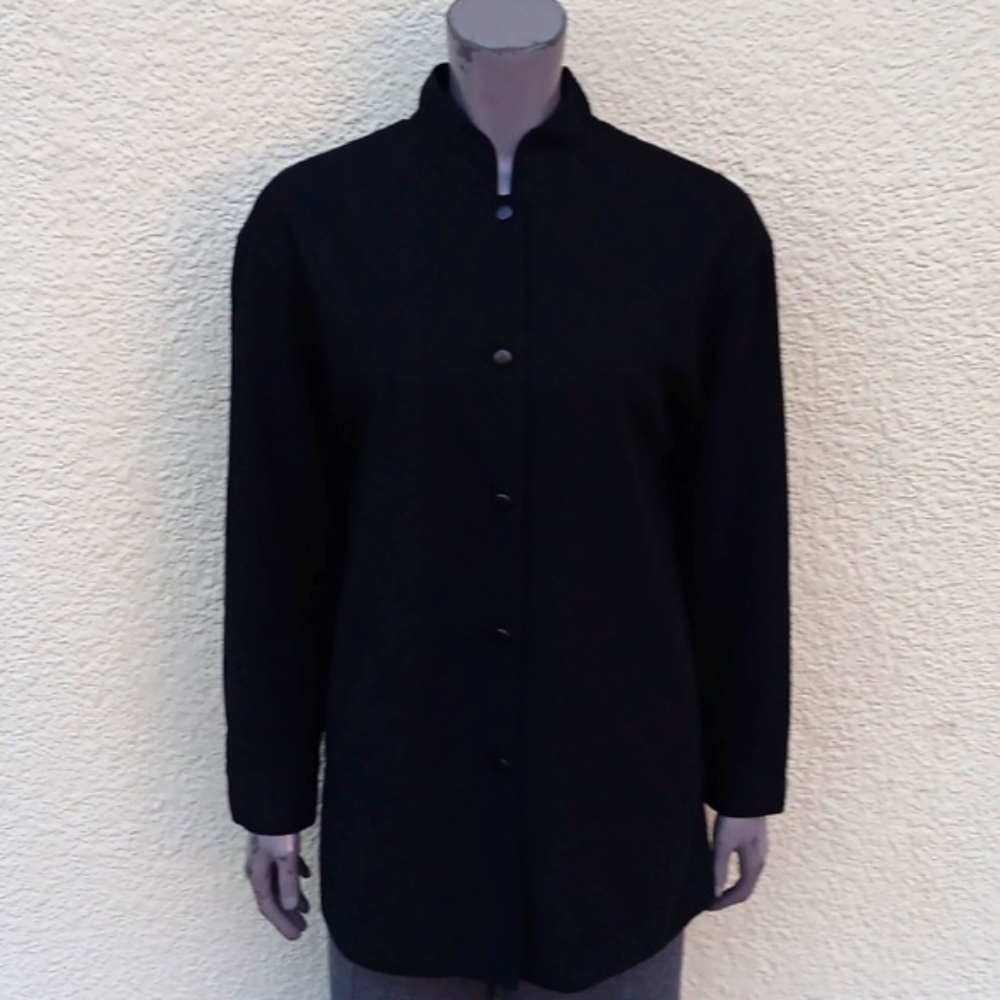 Dana Buchman Ladies Black Elegant Pure Wool Luxury Blazer (Snap Button Closure)